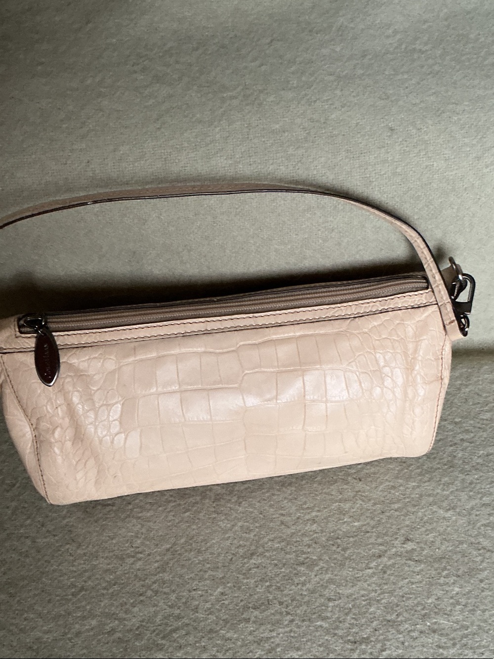 Croc-Embossed Pale Blush Wristlet Clutch